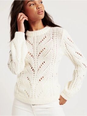 Abercrombie & Fitch Cream Open-knit Crewneck Sweater